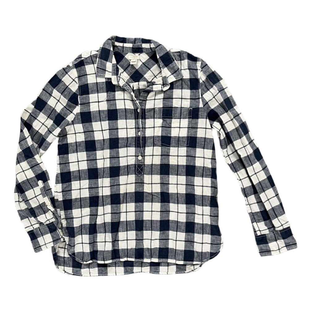 J.Crew Plaid Button Up Shirt Women's Navy White Size Medium